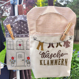 Stickdatei ITH 24x36cm  Wäscheklammersack Haus Wäscheleine mit blanko Datei