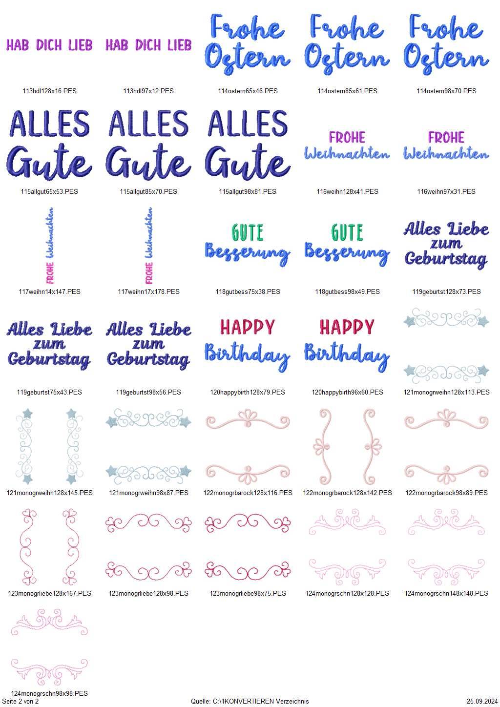 Stickdatei Set für alle Anlässe 124 Designs in verschiedenen Größen - Sewando