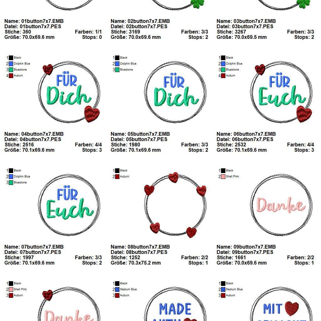 Stickdatei Set Doodle Buttons für Marmeladenglas-Hauben & Co. - Sewando