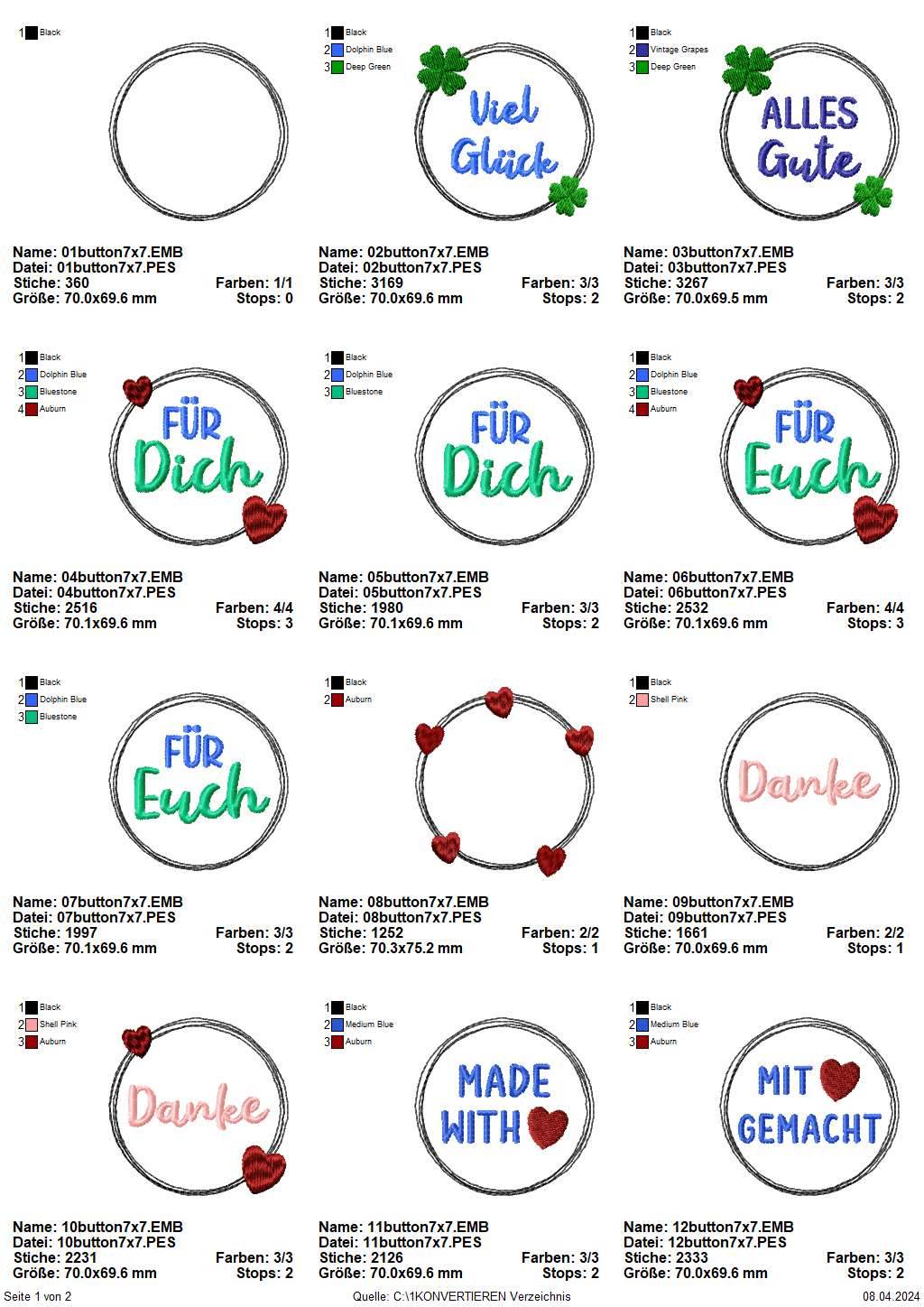 Stickdatei Set Doodle Buttons für Marmeladenglas-Hauben & Co. - Sewando
