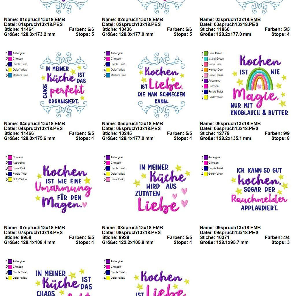 Stickdatei-Set mit Sprüchen zum Thema Küche & Kochen - Sewando