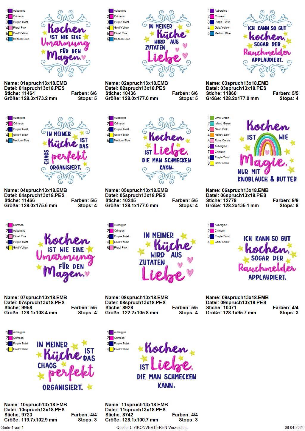 Stickdatei-Set mit Sprüchen zum Thema Küche & Kochen - Sewando