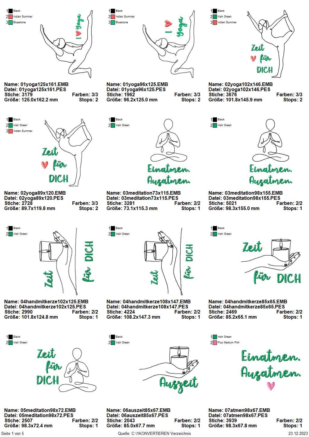 Stickdatei Set Wellness & Yoga ITH Lichtbeutel, Coaster, Mugrugs, Schlüsselanhänger, Wunscherfüller & Einzelmotive - Sewando