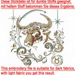 Stickdatei Sternzeichen Stier - realistisch - FÜR DUNKLE STOFFE - Sewando