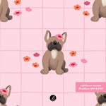 Stoffdesign – Nahtloses Muster mit süßer französischer Bulldogge auf rosa - Sewando