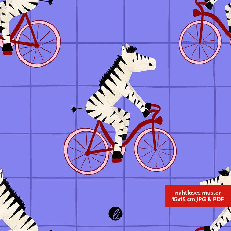 Stoffdesign – Zebra auf dem Fahrrad blau - Sewando