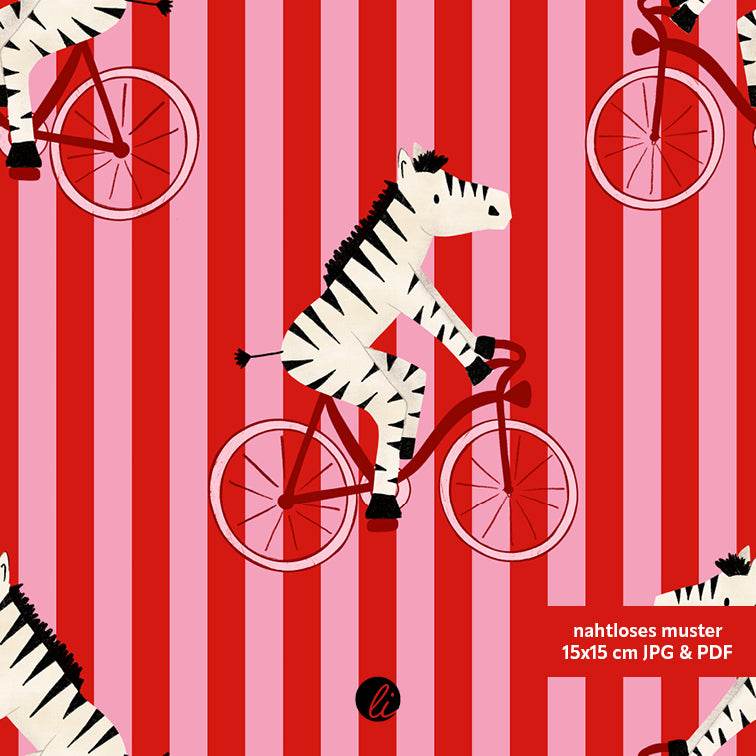Stoffdesign – Zebra auf dem Fahrrad rot - Sewando