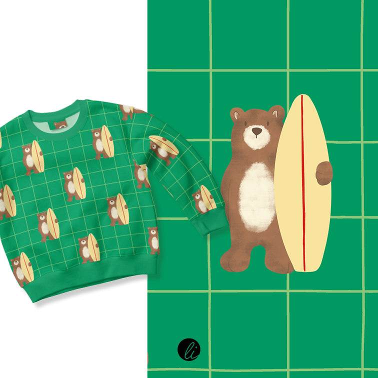 Stoffdesign – Surferbär grün - Sewando