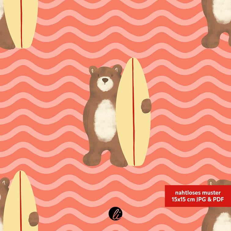 Stoffdesign – Surferbär orange - Sewando