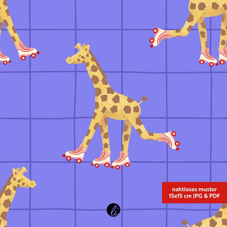 Stoffdesign – Giraffe auf Rollschuhen blau - Sewando