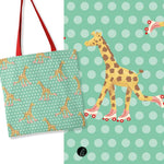 Stoffdesign – Giraffe auf Rollschuhen türkis - Sewando