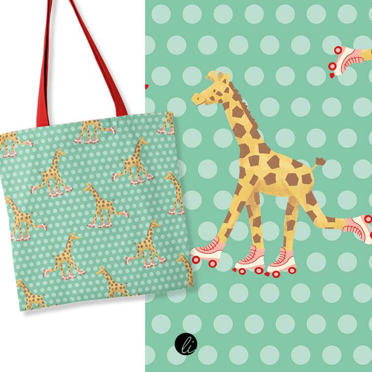Stoffdesign – Giraffe auf Rollschuhen türkis - Sewando