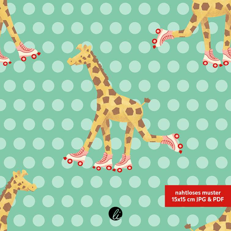 Stoffdesign – Giraffe auf Rollschuhen türkis - Sewando
