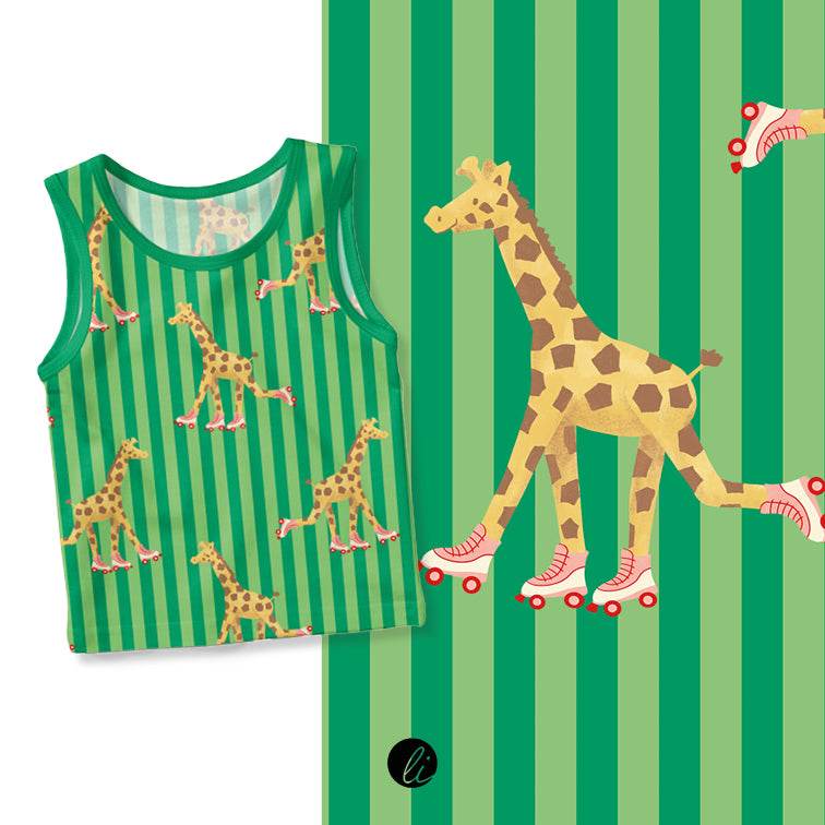 Stoffdesign – Giraffe auf Rollschuhen grün - Sewando