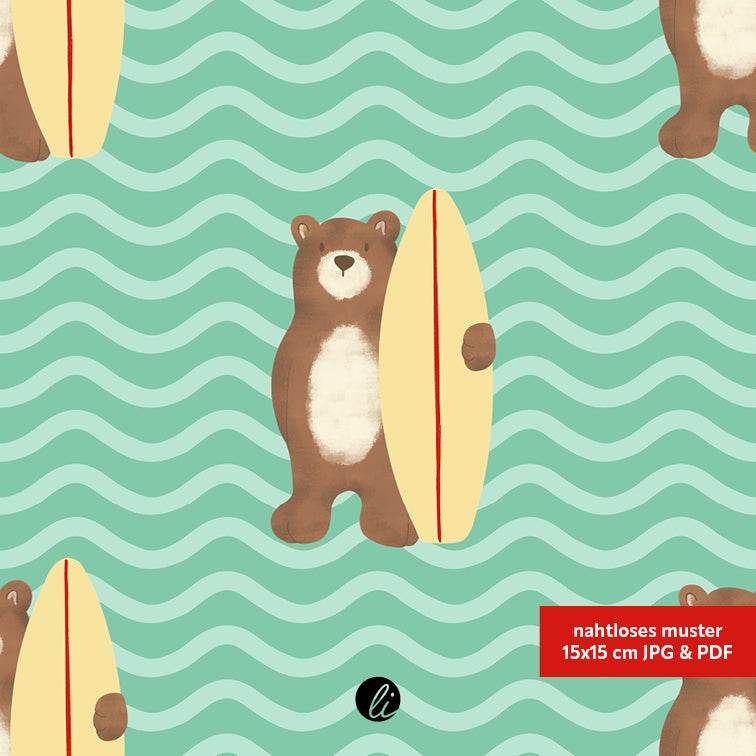 Stoffdesign – Surferbär türkis - Sewando