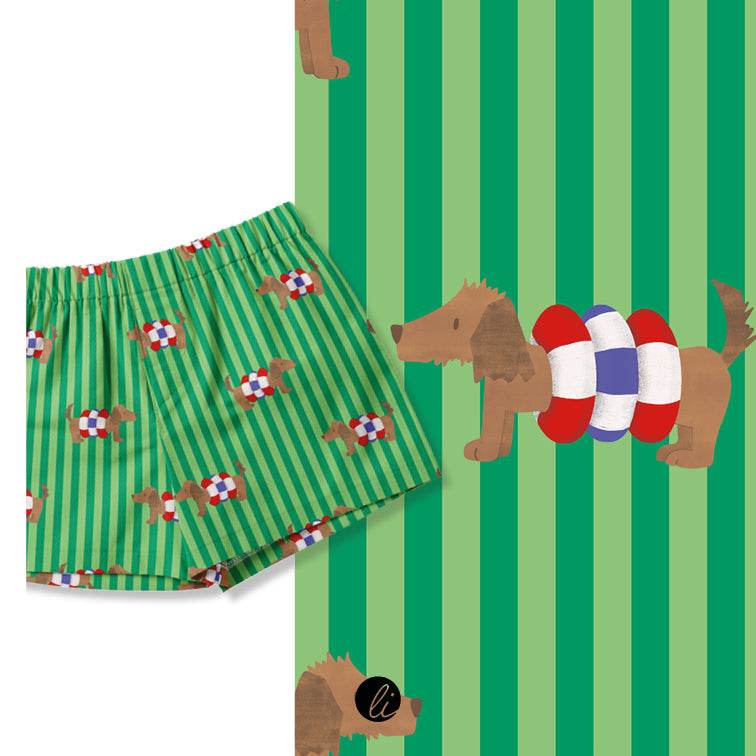 Stoffdesign – Dackel mit Schwimmreifen grün - Sewando
