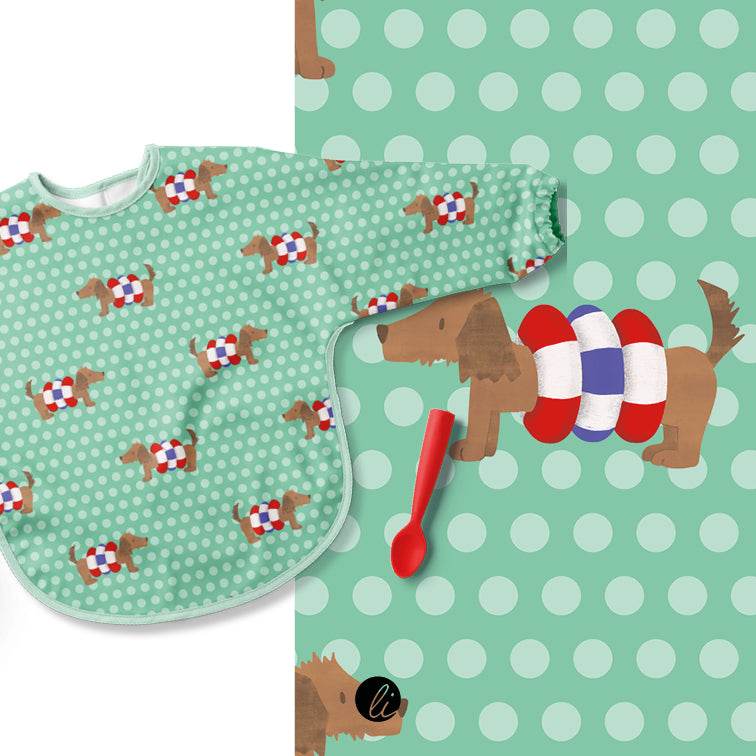 Stoffdesign – Dackel mit Schwimmreifen türkis - Sewando