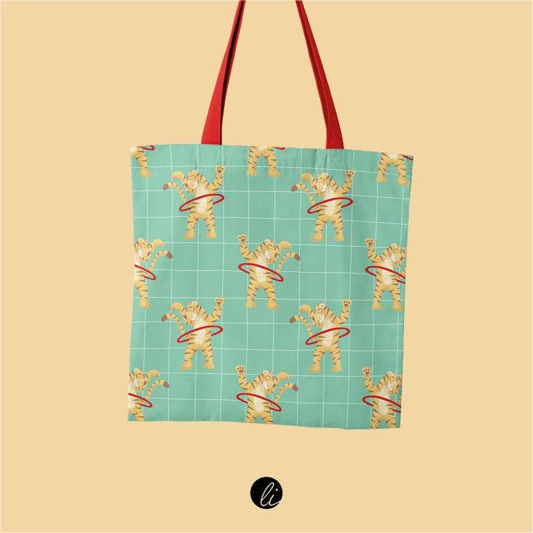 Stoffdesign – Tiger mit Hula-Hoop-Reifen türkis - Sewando