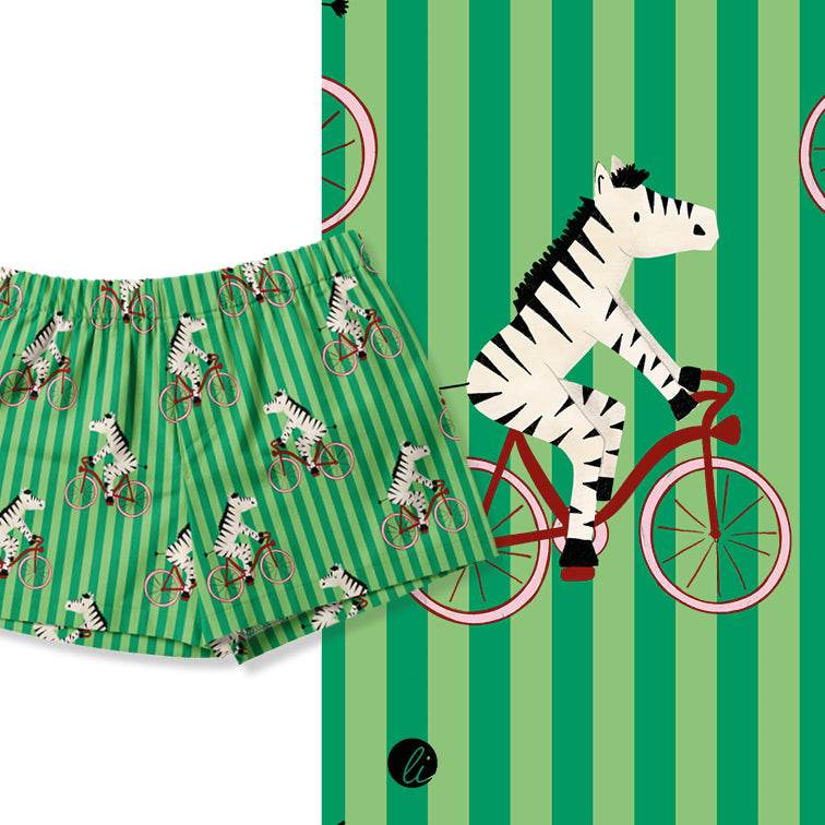 Stoffdesign – Zebra auf dem Fahrrad grün - Sewando