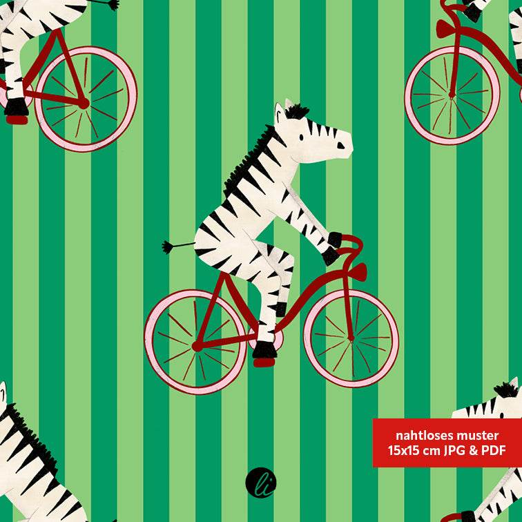 Stoffdesign – Zebra auf dem Fahrrad grün - Sewando