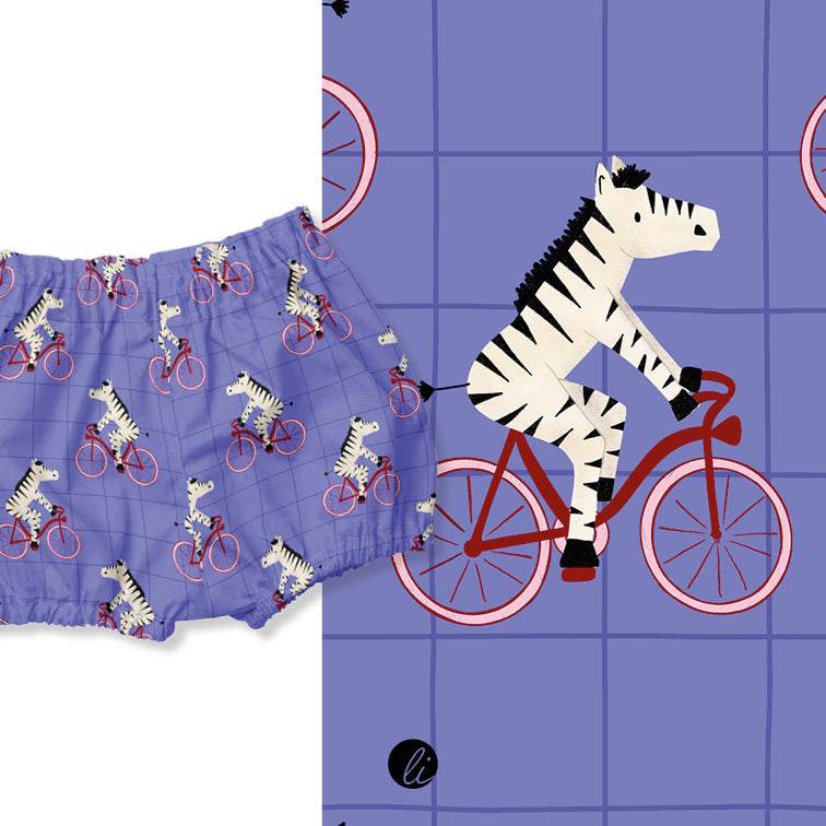 Stoffdesign – Zebra auf dem Fahrrad blau - Sewando