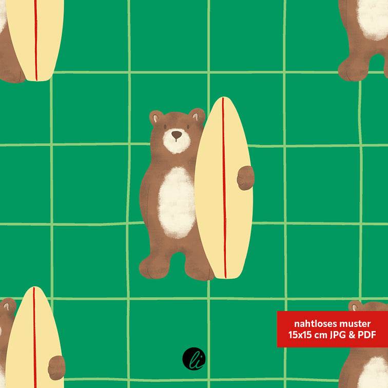 Stoffdesign – Surferbär grün - Sewando