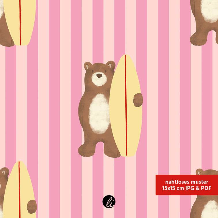 Stoffdesign – Surferbär Rosa - Sewando
