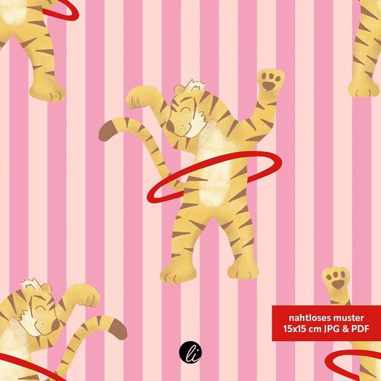 Stoffdesign – Tiger mit Hula-Hoop-Reifen rosa - Sewando