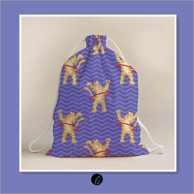 Stoffdesign – Tiger mit Hula-Hoop-Reifen blau - Sewando