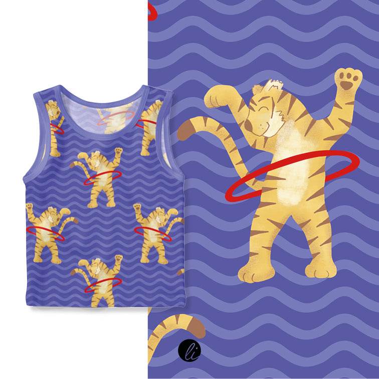 Stoffdesign – Tiger mit Hula-Hoop-Reifen blau - Sewando