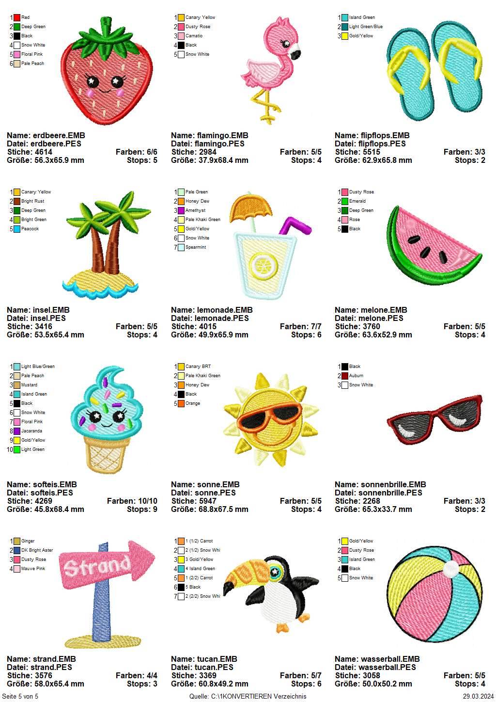 Stickdatei Set Sommer Patches Aufnäher (mit u. ohne Klett), ITH Schlüsselanhänger & Einzelmotive - Sewando