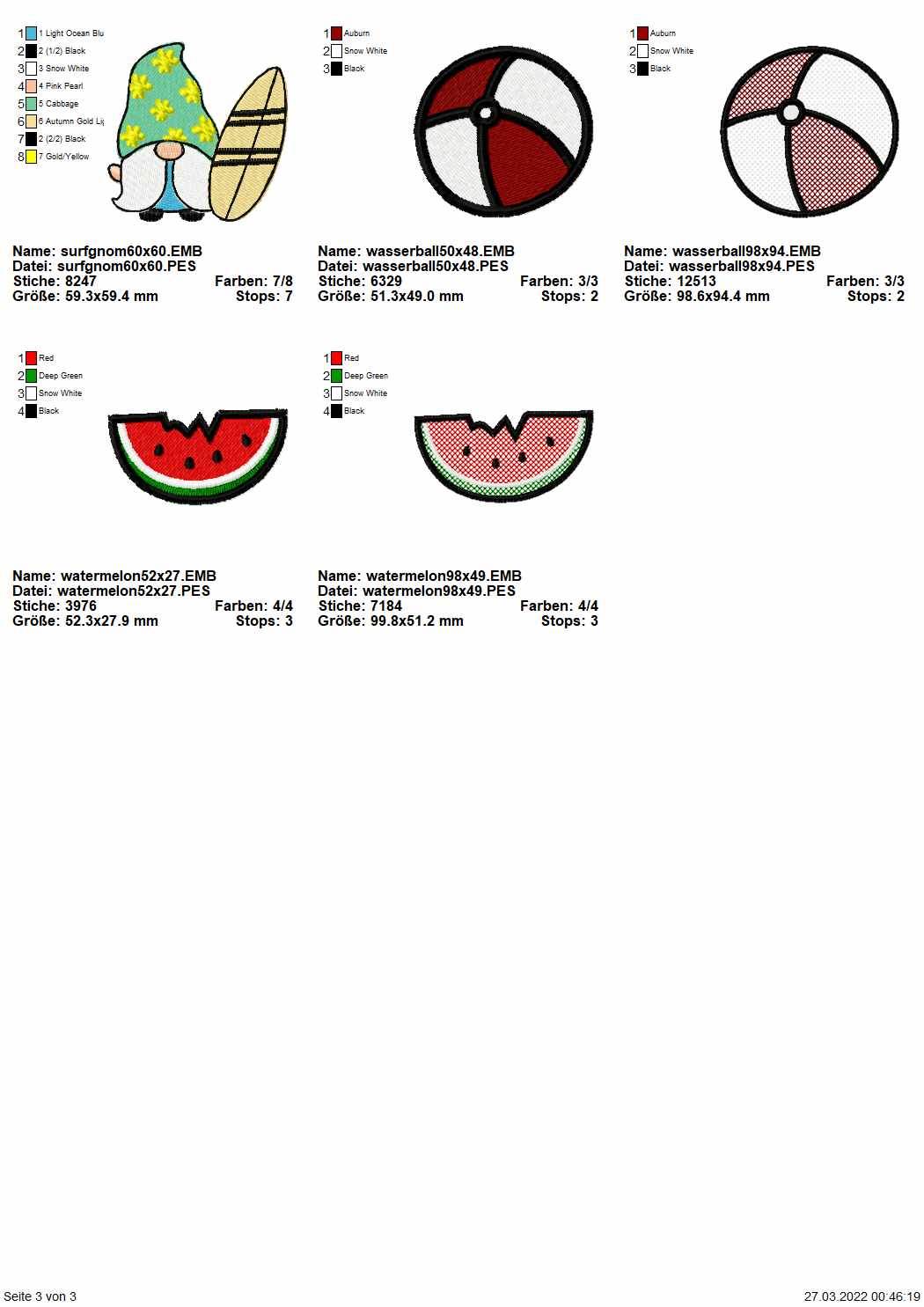 Stickdatei Set Summergnomes Handtuchmotive für den Sommer - Sewando