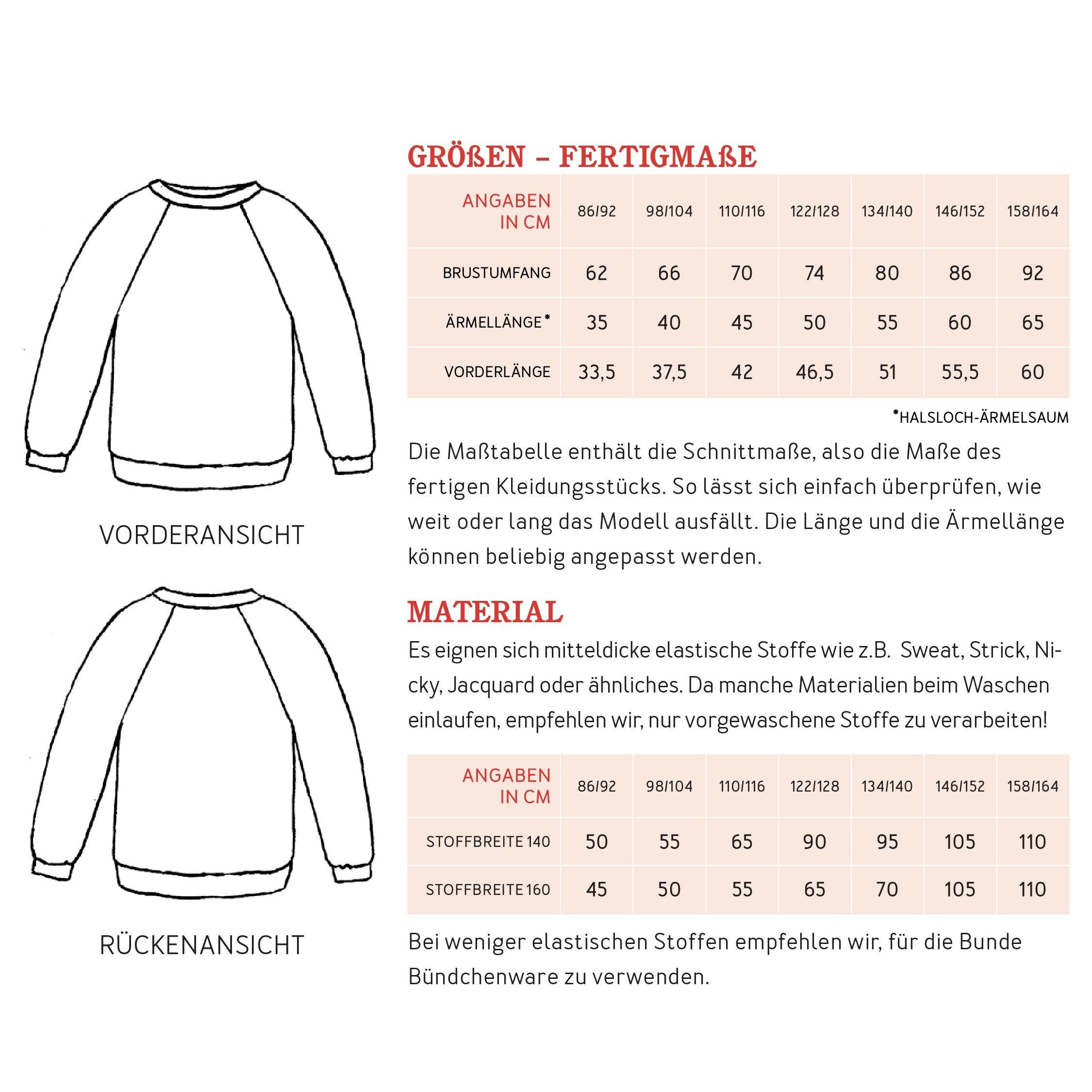 Raglanpullover SVENNI | Schnittmuster Gr. 86-164 - Sewando