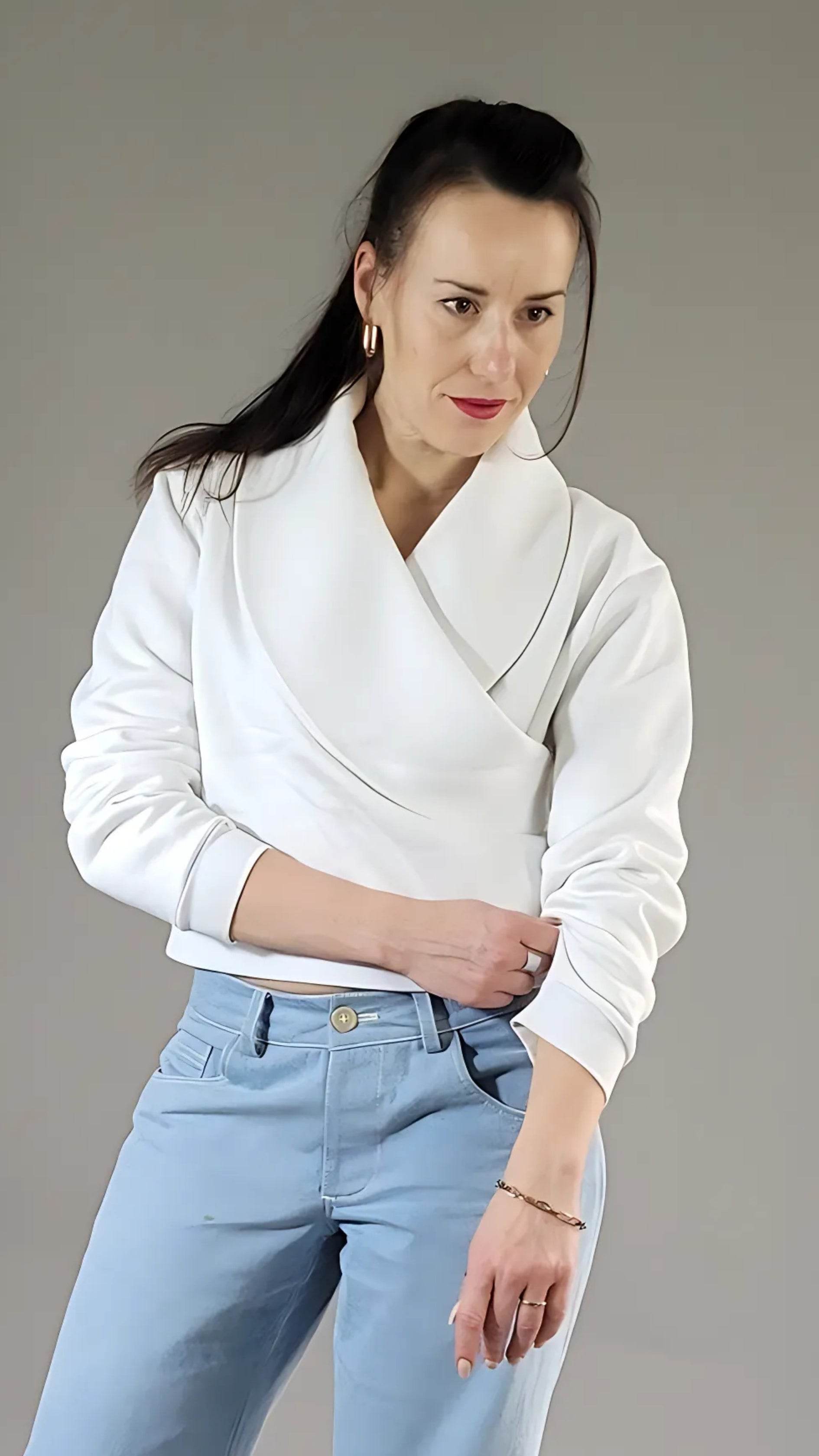 Schnittmuster Pullover, V-Ausschnitt, lange Ärmel, Größe 36 - 50, sewing pattern Sweater - Sewando