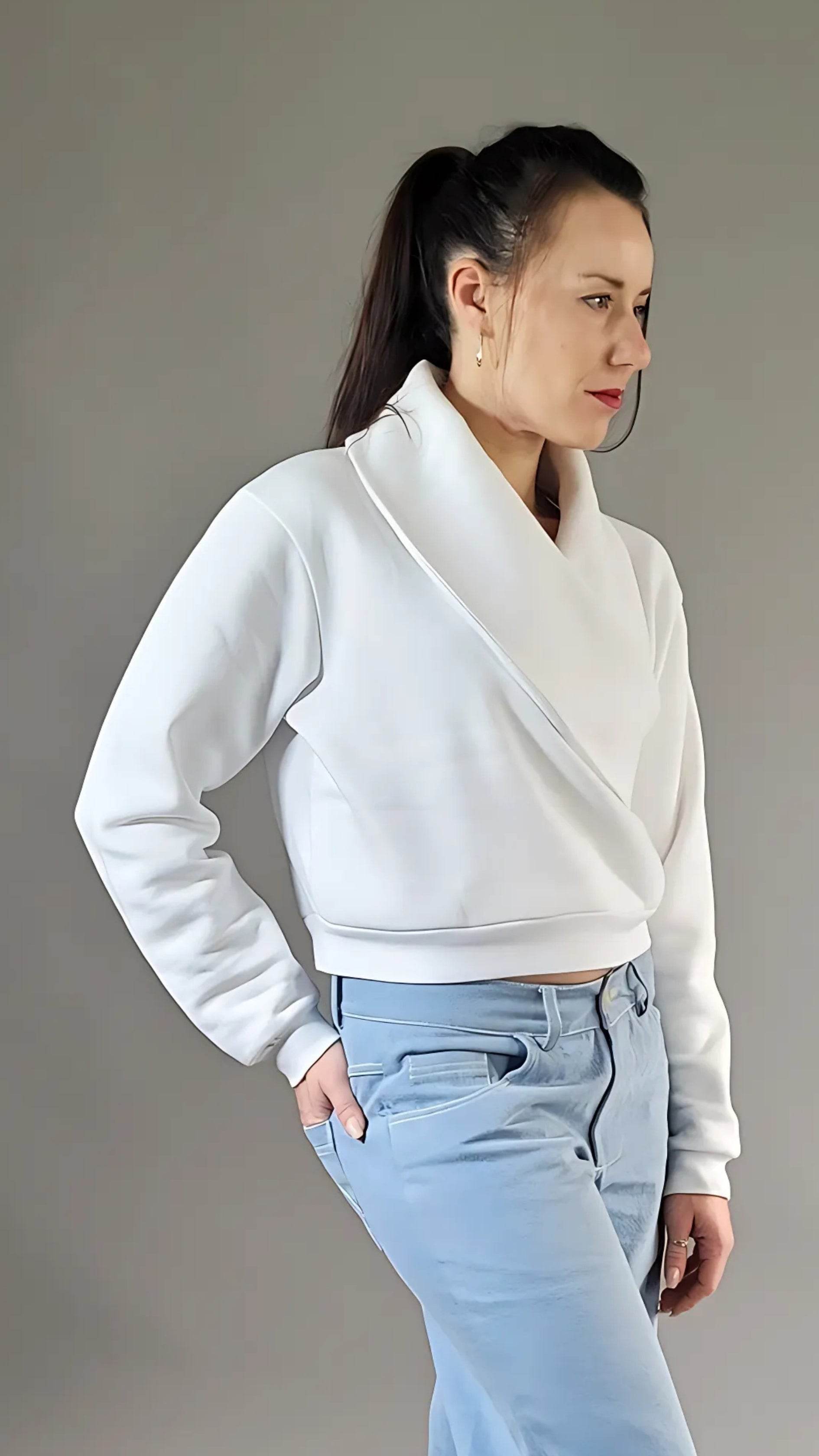 Schnittmuster Pullover, V-Ausschnitt, lange Ärmel, Größe 36 - 50, sewing pattern Sweater - Sewando