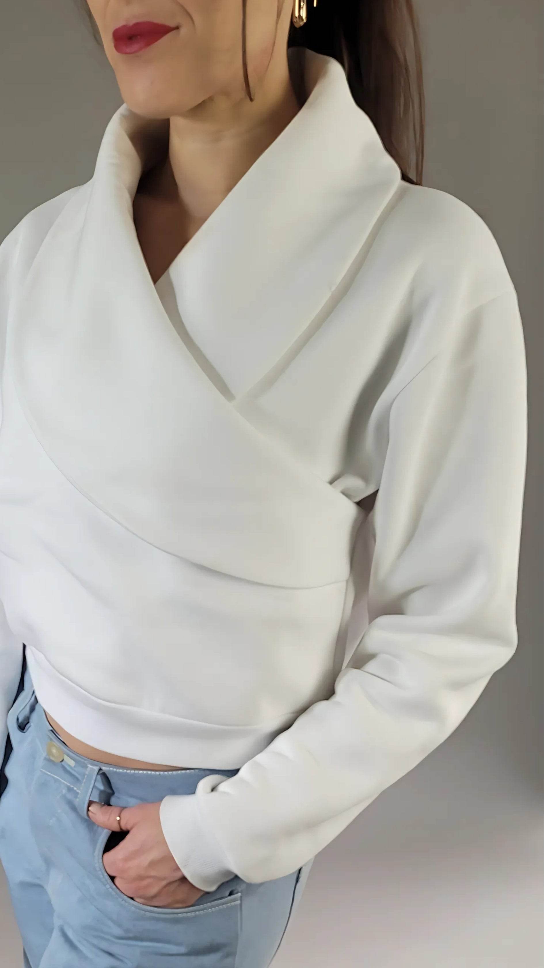 Schnittmuster Pullover, V-Ausschnitt, lange Ärmel, Größe 36 - 50, sewing pattern Sweater - Sewando
