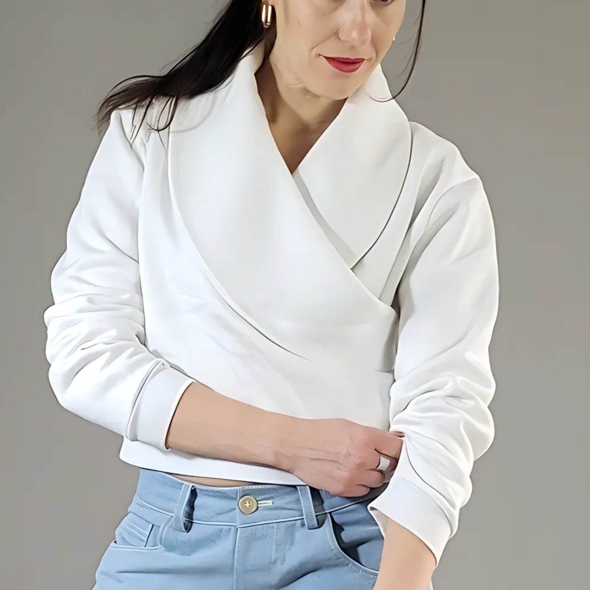 Schnittmuster Pullover, V-Ausschnitt, lange Ärmel, Größe 36 - 50, sewing pattern Sweater - Sewando