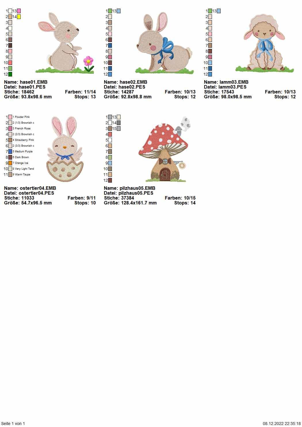 Stickdatei Set Sweet Easter Lamm Hase Pilzhaus Ostern - Sewando