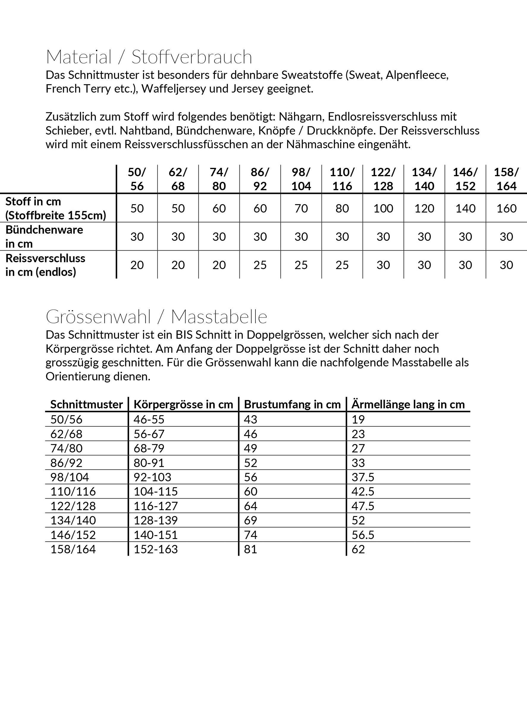 Täschli-Pulli, Schnittmuster Grösse 50-164 - Sewando