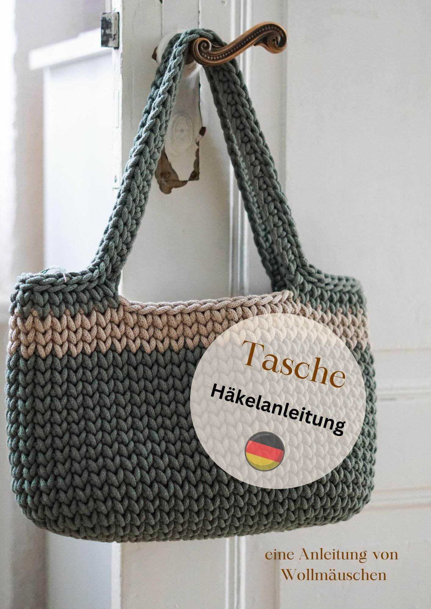 PDF DEUTSCHE Häkelanleitung Tasche Shopper Umhängetasche, Schultertasche, Strandtasche, Einkaufstasche - Sewando