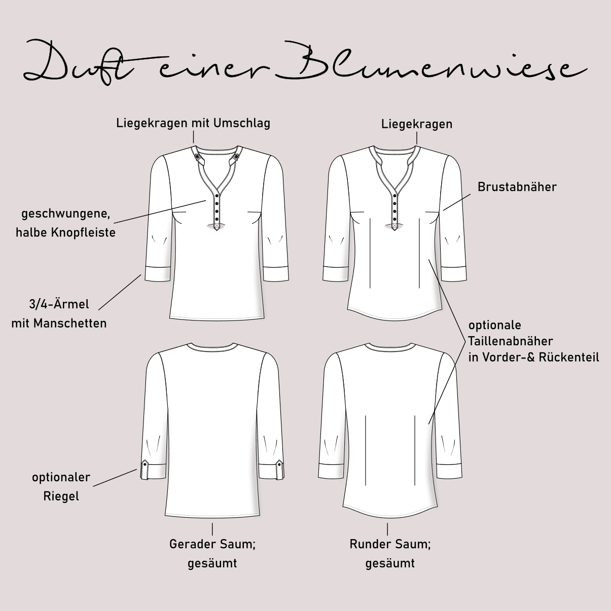 Schnittmuster Bluse „Duft einer Blumenwiese“ Damen Gr. 32 - 62 - Sewando