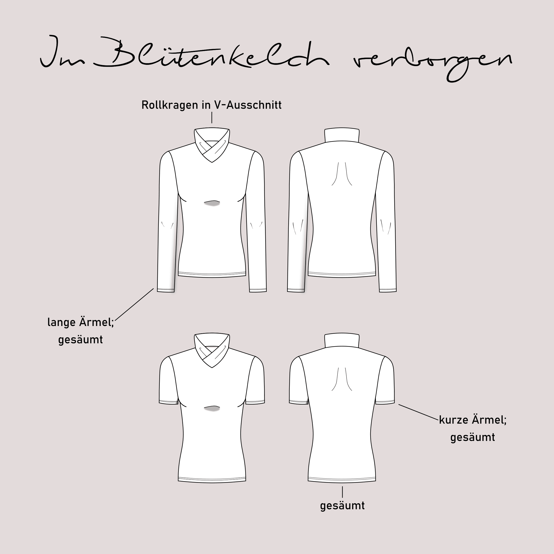 Schnittmuster Rollkragenshirt „Im Blütenkelch verborgen“ Damen Gr. 32 - 62 - Sewando