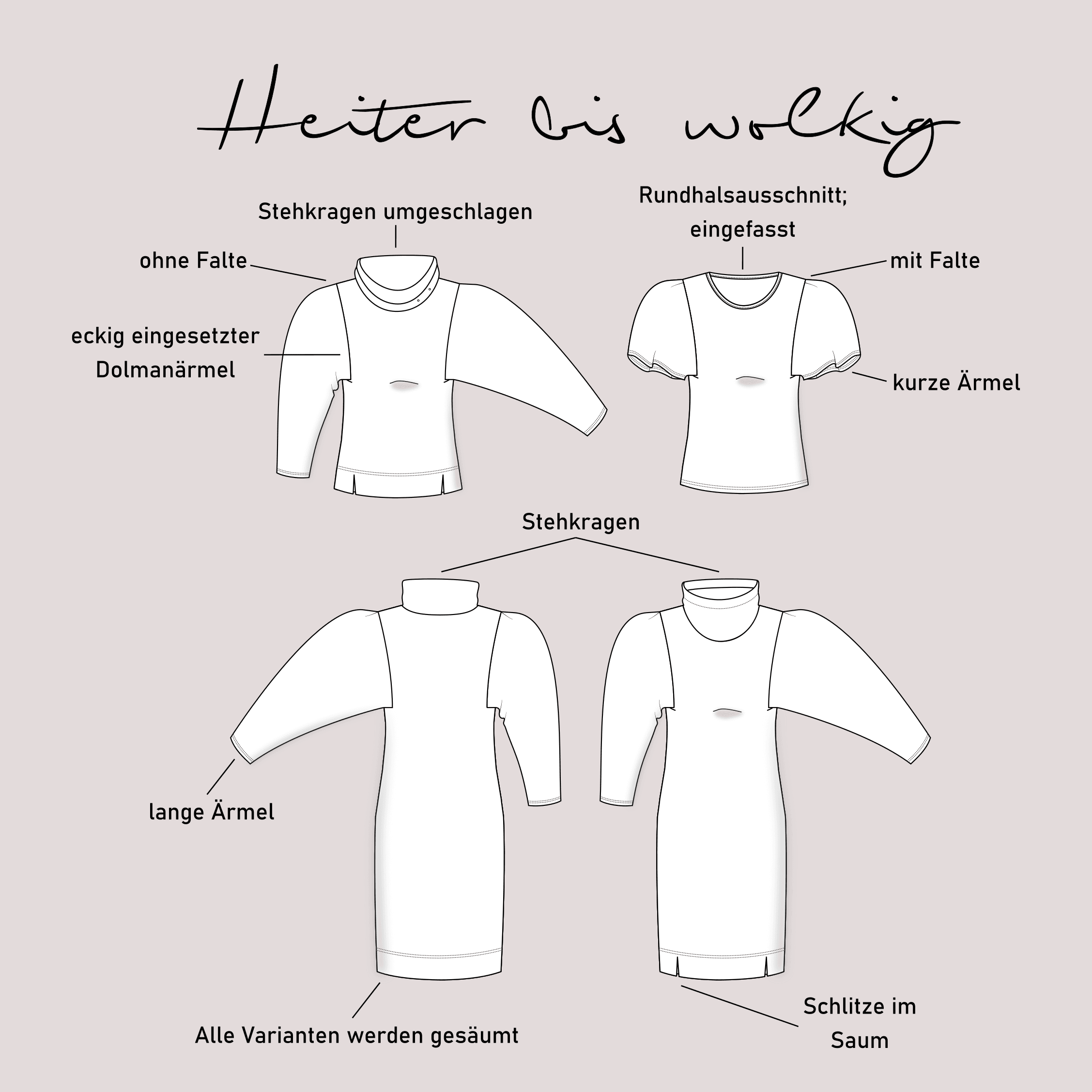 Schnittmuster Shirt/Pullover/Kleid „Heiter bis wolkig“ Damen Gr. 32 - 62 - Sewando