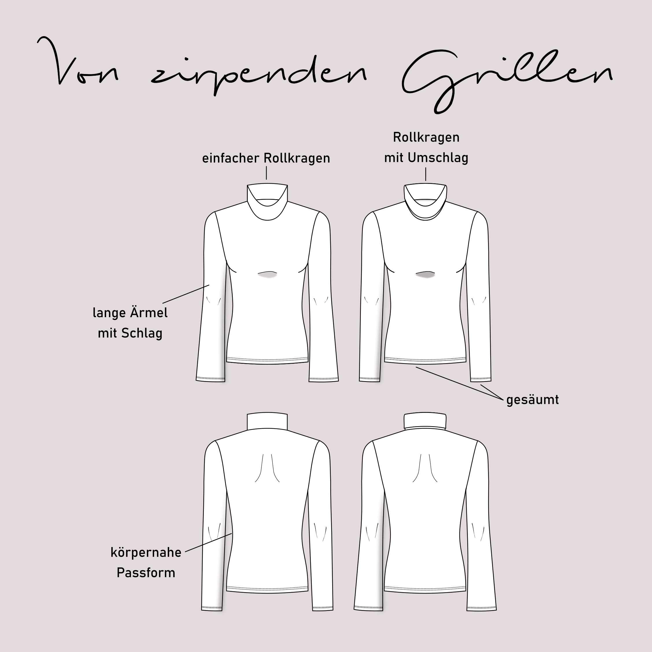 Schnittmuster Rollkragenpullover „Von zirpenden Grillen“ Damen Gr. 32 - 62 : - Sewando