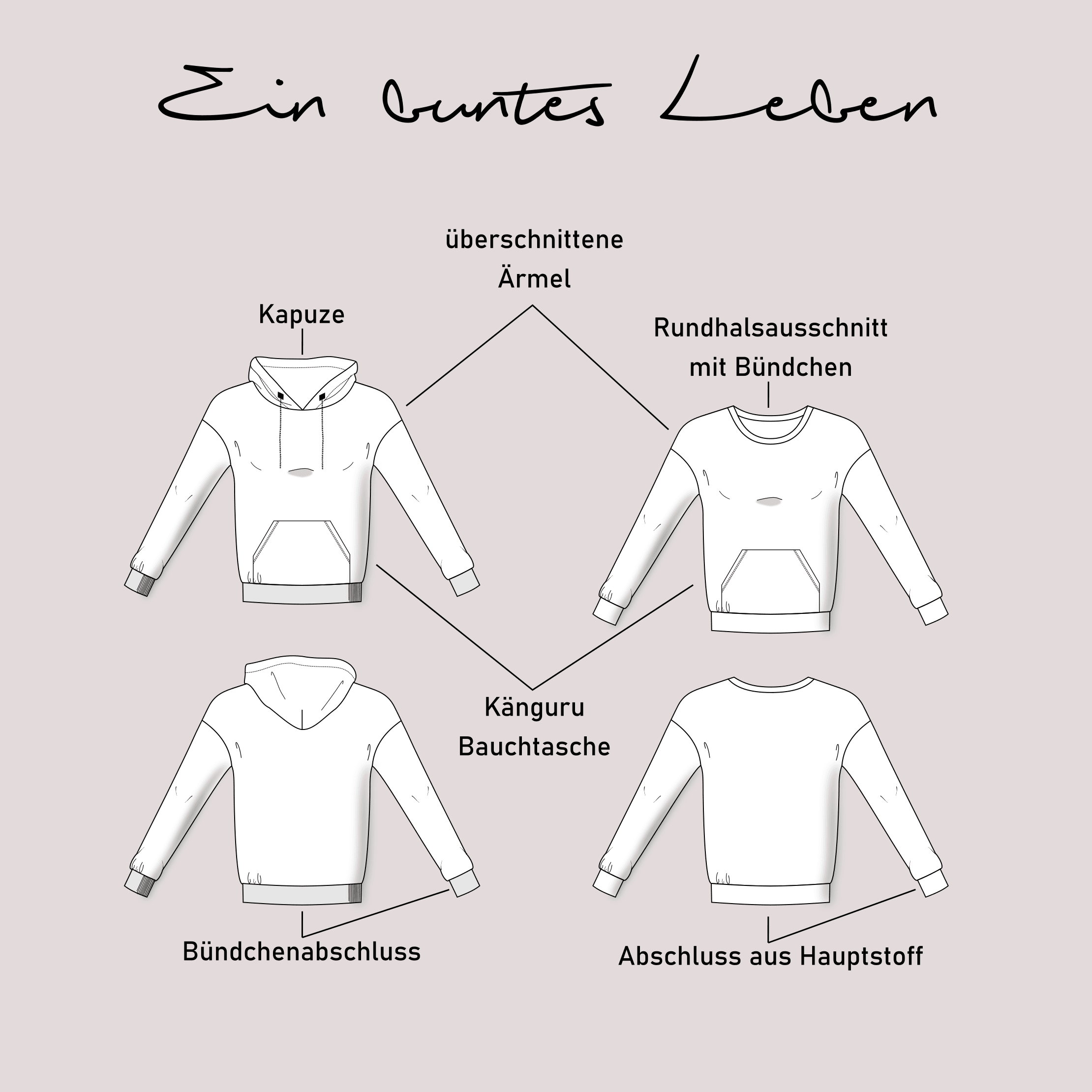 Schnittmuster Hoodie „Ein buntes Leben“ Damen Gr. 32 - 62 - Sewando
