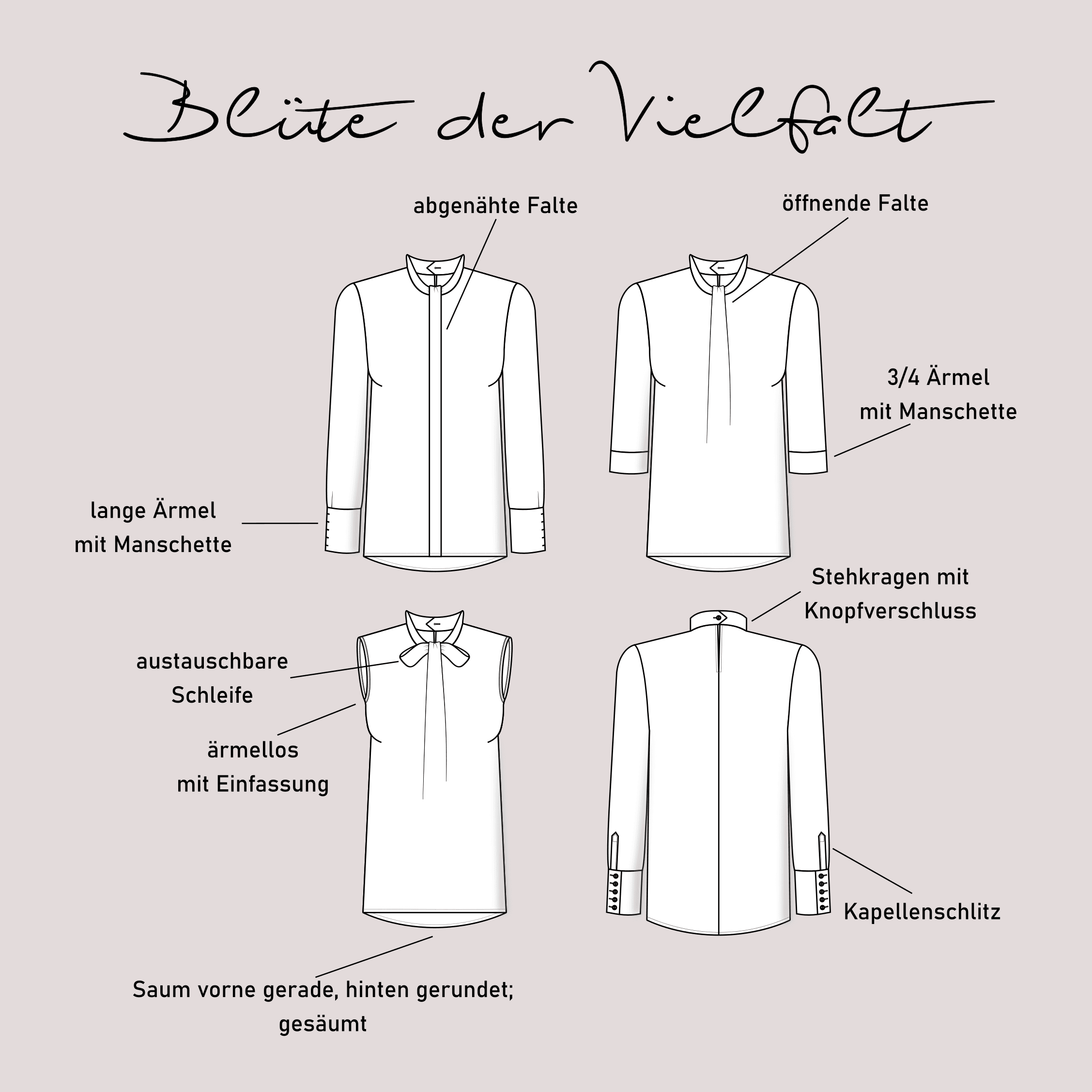 Schnittmuster Bluse „Blüte der Vielfalt“ Damen Gr. 32 - 62 - Sewando