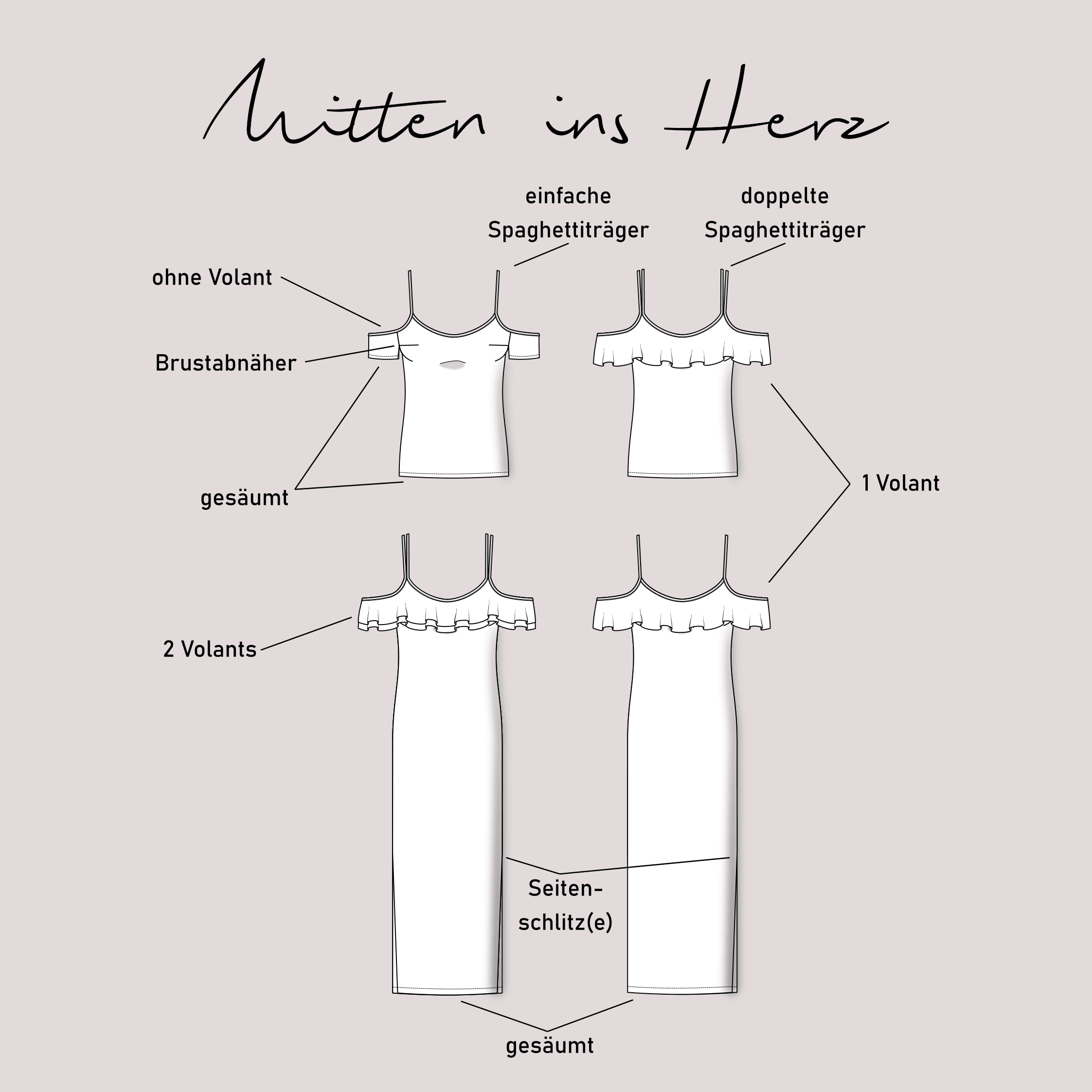 Schnittmuster Top/Kleid „Mitten ins Herz“ Damen Gr. 32 - 56 - Sewando