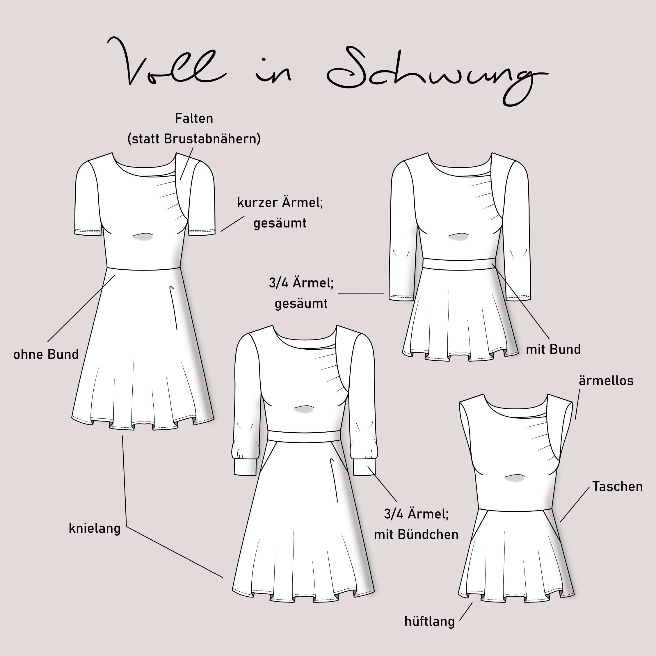Schnittmuster Kleid „Voll in Schwung“ Damen Gr. 32 - 62 : - Sewando
