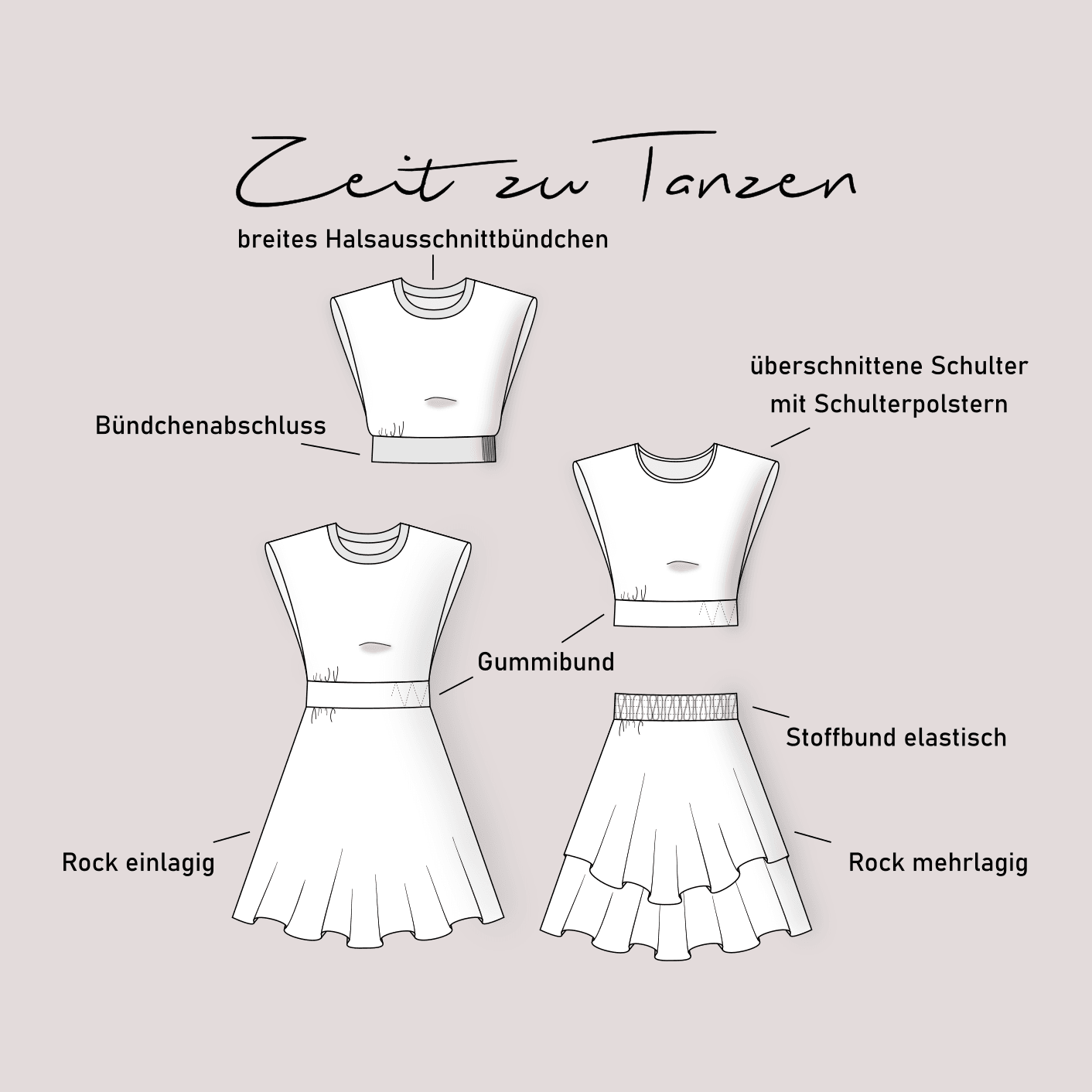 Schnittmuster Shirt/Rock/Kleid „Zeit zu Tanzen“ Damen Gr. 32 - 50 - Sewando