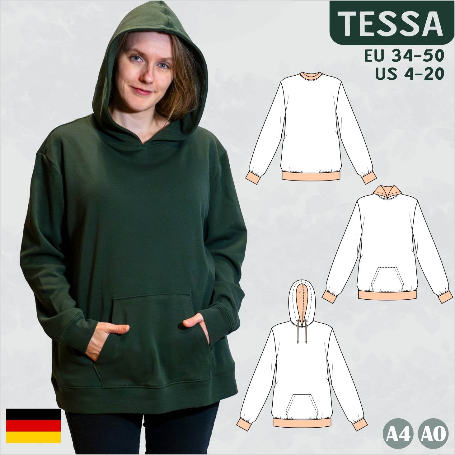 Tessa – Oversized Hoodie & Pullover mit Kragen oder Kapuze Gr. 34-50 / BU 80-116 - Sewando